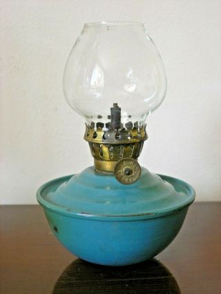 Vintage Blue Green Enamel Kelly,  Pixie,  Nursery Veritas Oil Lamp Weighted Base