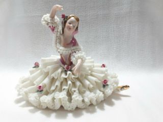 Tall Vintage Dresden Lace Figurine.  Germany.  Lace Ballerina Figurine.