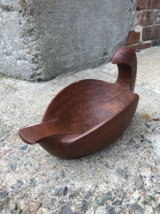 Vintage Danish Modern Mid Century Carved Signed Duck Bird Sculpture Bowl