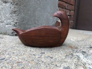 Vintage Danish Modern Mid Century Carved Signed Duck Bird Sculpture Bowl 2