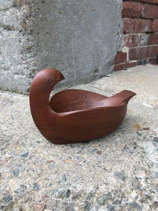 Vintage Danish Modern Mid Century Carved Signed Duck Bird Sculpture Bowl 4
