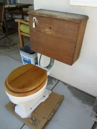 Toilet Vintage Antique Dated 1909 Wood Copper Porcelain In