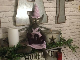 Primitive Halloween Black Cat Doll With Boo Sign Decor