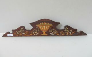 Antique Wooden Furniture Finial Top Cornice Pediment Inlay Urn Ribbon Old 16 "