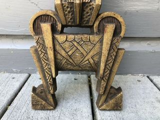 Antique 1930’s Art Deco Cast Iron Fire Place Andirons Franklin Loyd Wright Style 6
