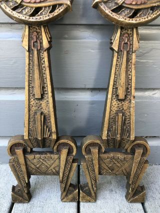 Antique 1930’s Art Deco Cast Iron Fire Place Andirons Franklin Loyd Wright Style 8