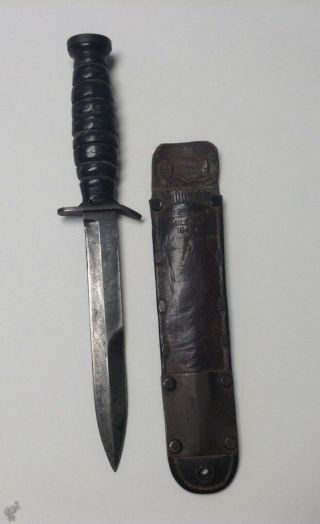 Rare Ww2 U.  S.  M3 Kinfolks Blade Marked Trench Knife W/ M6 Milsco Leather Sheath