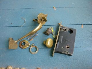 Vintage Norwalk Push Button Brass Entry Mortise Lock W/keys & Handle 8 1/8