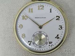 Vintage 1930 ' s Hamilton 14k Gold Filled Pocket Watch 17 Jewel - 14429 2