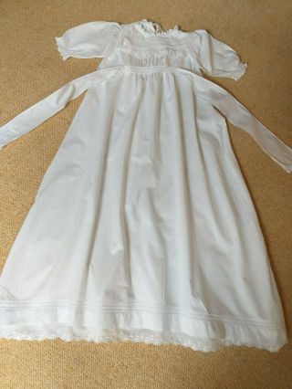 Lovely Antique White Cotton Baby Gown With Lace Bib