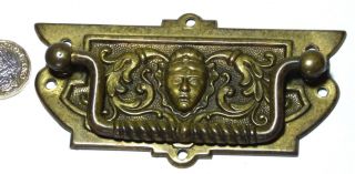 Antique Set 6x Brass Chest/drawer Pull Handles Gothic Green Man Arts&crafts
