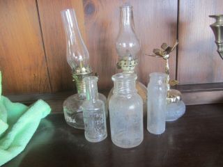 Vintage Fairy Lamps And Several Old Bottles.  &old Sewing Items