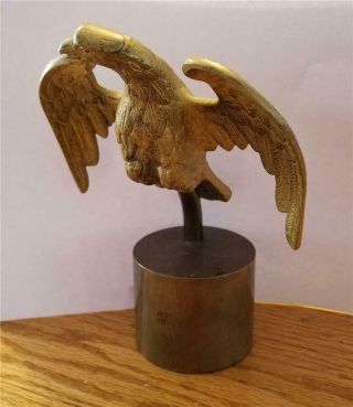 Antique Solid Brass American Eagle Flag Topper On Solid Bronze Stand