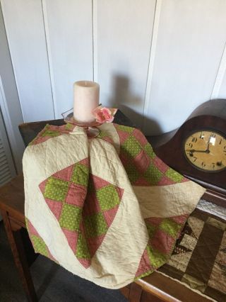 Antique Vintage Old 1800’s Turkey Red Poison Green Tattered Quilt Piece 8