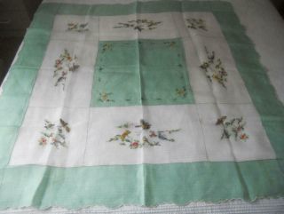 Vintage Embroidered Fine Organza Linen Table Cloth Butterflies 125 X123 Cm