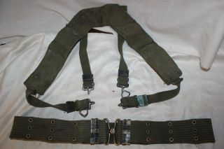 Us Military Issue Vietnam Era Canvas Pistol Belt With H Suspenders Set 514