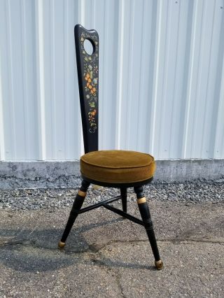 Antique Painted 3 Three Legged High Back Wooden Chair Stool With Cushion