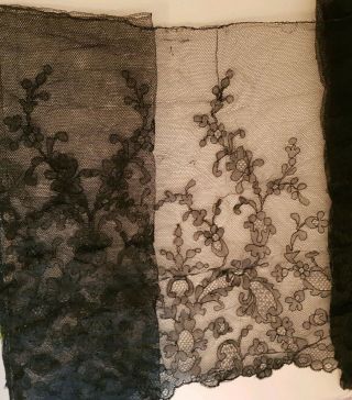 Antique 18th Century 1700s Handmade Black Chantilly ? Lace Length 168 " Width 14 "
