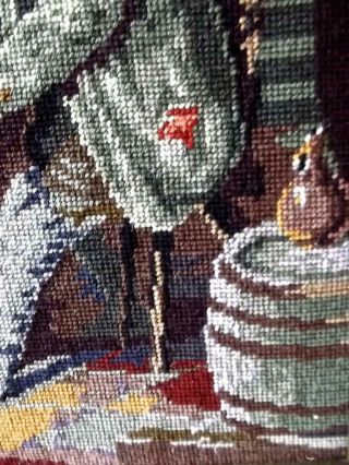Vintage German Needlepoint Grutzner Painting Monk Beer Gute Freunde Framed 18x24 3