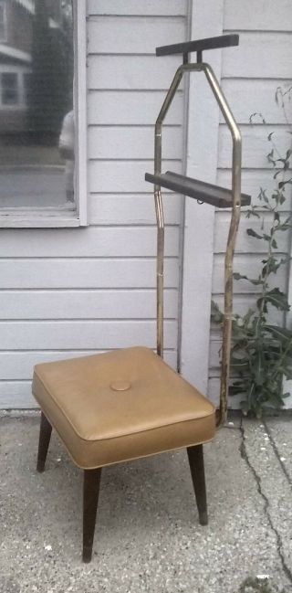 Vintage Mid Century Brown Suit Rack Stand Dressing Chair Valet Butler