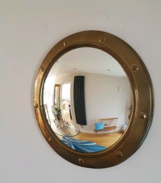 Vintage 1950s Brass Convex Porthole Mirror