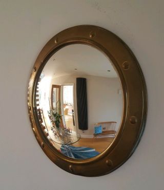 Vintage 1950s brass convex porthole mirror 2