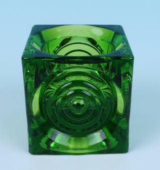 Vintage Viking Glass Green Bullseye Votive Candle Holder 7320 American Art Mcm
