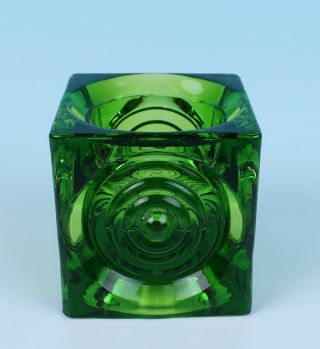 Vintage Viking Glass Green Bullseye Votive Candle Holder 7320 American Art MCM 7