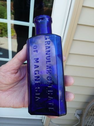 Cobalt Blue Granular Citrate Of Magnesia Blown Patent Medicine Bottle