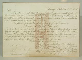 1879 Ulysses Grant Army Of The Tennessee Reception Missouri Governor Invitation