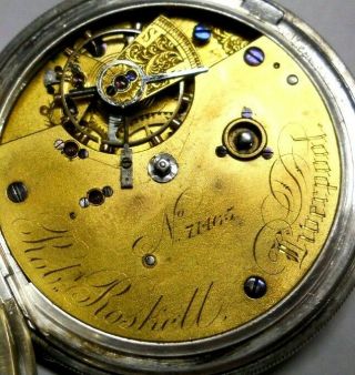 Antique Circa 1870`s Rob Roskell Key - Wind Sliver Pocket Watch,  w/key 7