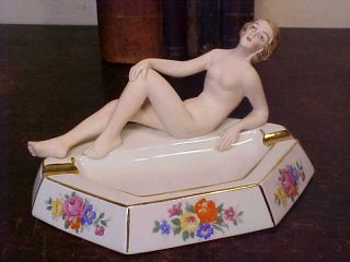 Vintage Cico Bavaria German Art Deco Nude Figural Porcelain Ashtray