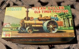 Vtg Rosko Steam Roller Old Timer Tractor,  Friction Powered W/box,  1110,  Mib