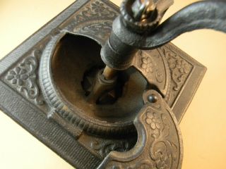 Antique Coffee bean grinder mill,  decorative cast iron top,  finger joinery 3