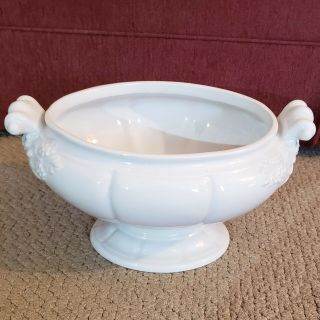Large Vintage White Red Cliff Ironstone Oval Soup Tureen w/ Ladle Heavy Weight 2