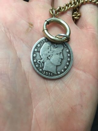Illinois Bunn Special 21 Jewel Pocket Watch W/ Chain 1916 - d Barber Quarter 10