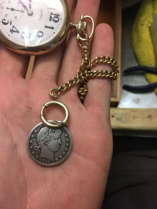 Illinois Bunn Special 21 Jewel Pocket Watch W/ Chain 1916 - d Barber Quarter 9