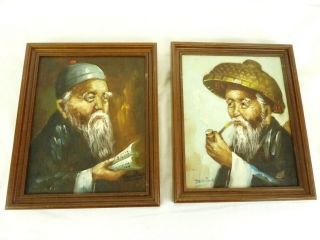Two Oil Paintings On Canvas By Tang Ping Smoking Pipe And Reading Bh