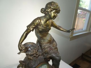 Antique L&F Moreau Bronzed Spelter Woman Clock Property of F.  Moreau Plaque 2