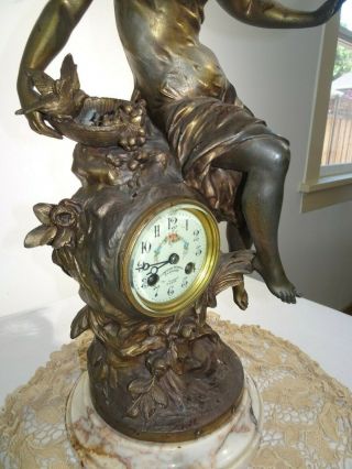 Antique L&F Moreau Bronzed Spelter Woman Clock Property of F.  Moreau Plaque 5
