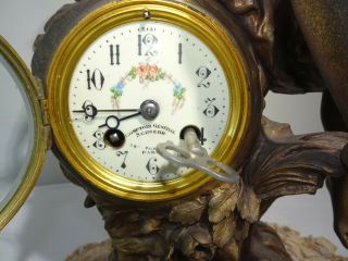 Antique L&F Moreau Bronzed Spelter Woman Clock Property of F.  Moreau Plaque 7