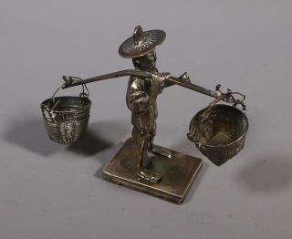 FINE ANTIQUE MINIATURE CHINESE HALLMARKED SILVER STREET HAWKER SELLER FIGURE 3