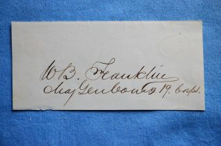 1864 Signature Of W.  B.  Franklin,  Major General Commanding 19th Corps.