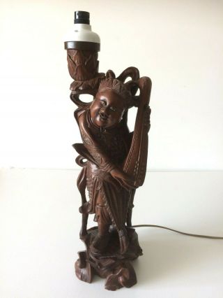 Vintage Burmese Carved Wood Figure As Lamp