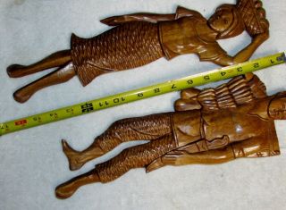 2 Vtg MCM Eames Era Decorative Wall Hanging/Plaque Wood Carving Set Teak J0217 2