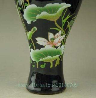 Delicate China jingdezhen handmade ceramic vase black enamel lotus leaf c02 4