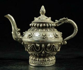 Chinese Old Hand - Carved Copperized Silver Dragon Mouthplated Teapot D02