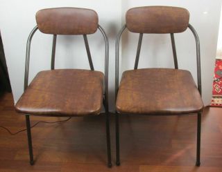 2 Vintage Metal Folding Chairs Stylaire 1955 Hamilton Cosco Brown Usa