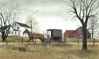 Amish Buggy " Going To The Market " Billy Jacobs Canvas Stretched On Wood 6 " X10 "