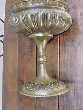 Antique Large Size Very Fancy Brass Fruit Bowl On Pedestal Base - 14 " Tall